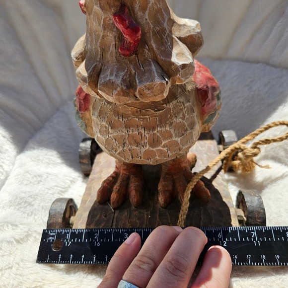 Rustic Wooden "Pull" Ceramic Chicken Folk Art Farmhouse Decor Unique Gift‎ - Picture 8 of 9